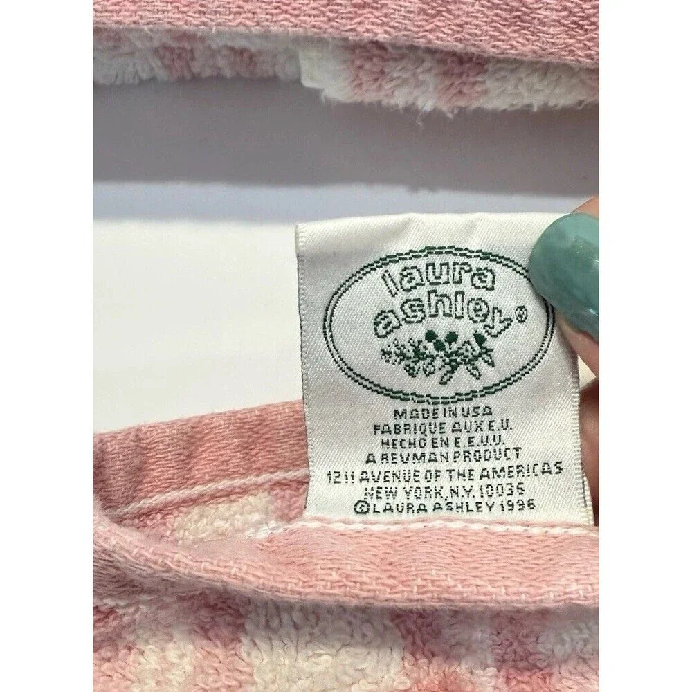 VTG  Laura Ashley Pink Hand Towels Embroidered Checkered Striped Set of 3